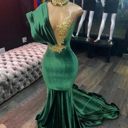 Elegant Green Velvet Mermaid Prom Dresses Robes De..