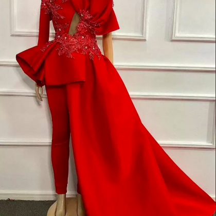 red prom dress, jumpsuit prom dress..
