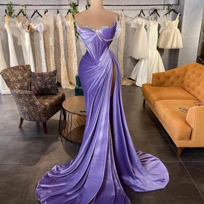 Lavender Velvet Mermaid Evening Dresses Winter..