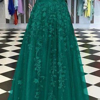 Green Prom Dresses, Lace Prom Dresses, A Line Prom..