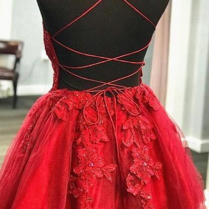A Line Prom Dress, Red Prom Dresses, Lace Prom..