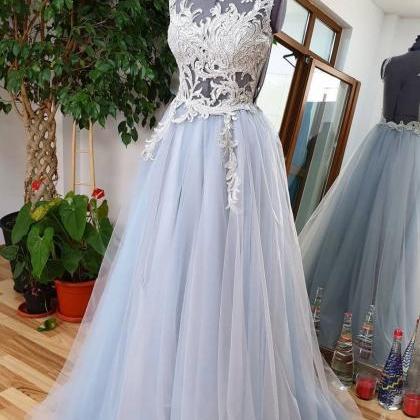 Light Blue Prom Dresses, Tulle Prom Dresses, Lace..