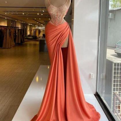 Orange Prom Dresses, Lace Prom Dresses, Mermaid..