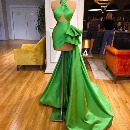 Green Prom Dresses, Sashes Prom Dresses, Ruffle..