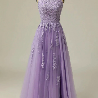 Purple Prom Dresses, Lace Prom Dresses, A Line..