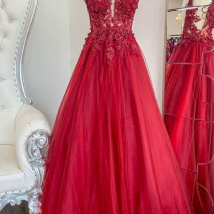 Red Prom Dresses, Lace Evening Dresses, Tulle Prom..