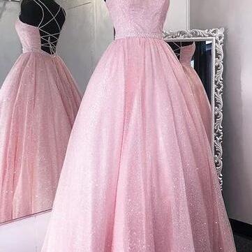 Pink Prom Dresses, Sweetheart Neck Prom Dresses,..