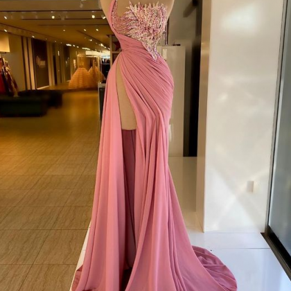Pink Prom Dresses, One Shoulder Prom Dresses, Sexy..