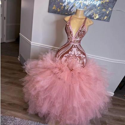 Pink Prom Dresses, Lace Prom Dresses, Mermaid Prom..