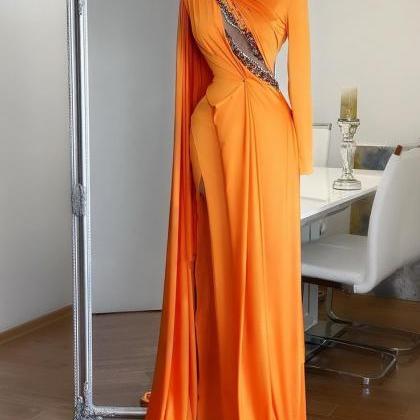 Orange Prom Dresses, Long Sleeve Prom Dresses,..