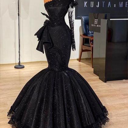 Long Black Evening Dress 2022 Mermaid Style Single..