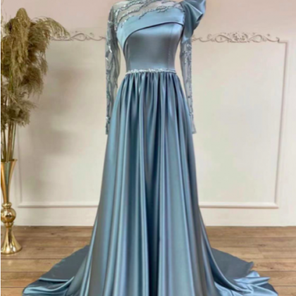 Blue Prom Dress, Beaded Prom Dress, 2023 Prom..