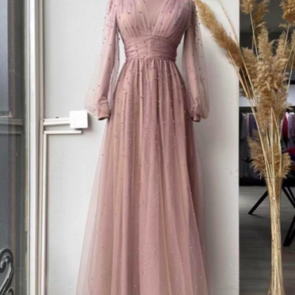Pink Prom Dresses, Long Sleeve Prom Dresses,..