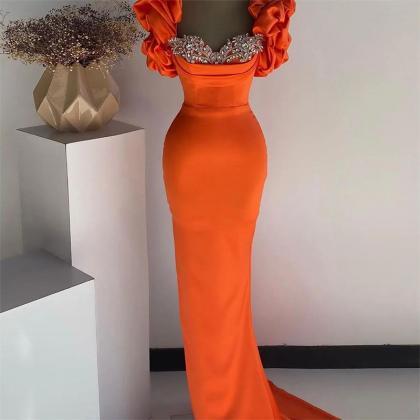 Orange Satin Mermaid Prom Dresses Sexy..