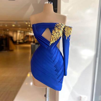 Sexy Cocktail Prom Dresses Mini Dress Blue Gold..