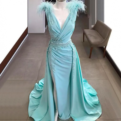 2023 Sexy Prom Dresses, Turquoise Deep V Neck,..