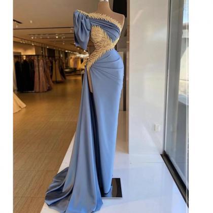 Blue Prom Dresses, One Shoulder Prom Dresses, 2023..