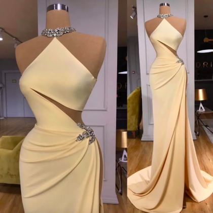 2023 Sexy Light Yellow Prom Dresses..