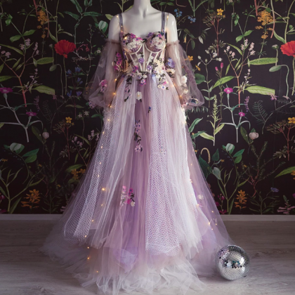 Fairy Lavender Sweetheart Tulle Prom Dresses Puff..