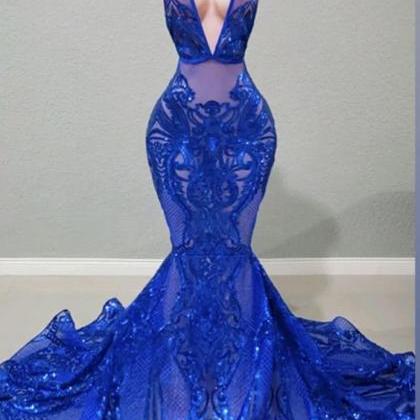 Lace Prom Dresses, Royal Blue Prom Dresses, Sexy..