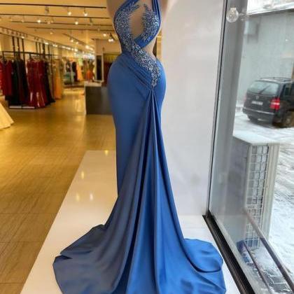Blue Prom Dresses, One Shoulder Prom Dresses, Sexy..