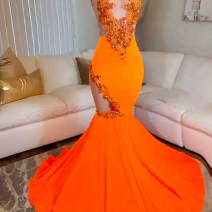 Mordern Orange Satin Mermaid Prom Dresses For..