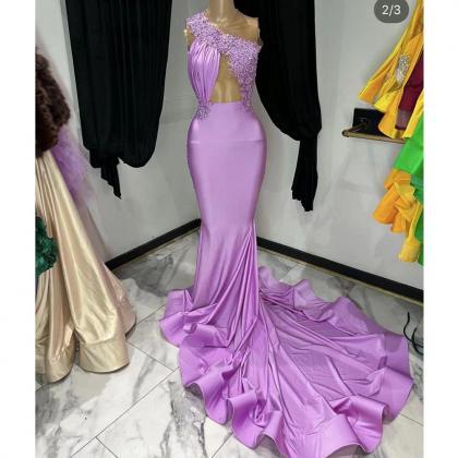 Light Purple Prom Dresses, One Shoulder Prom..