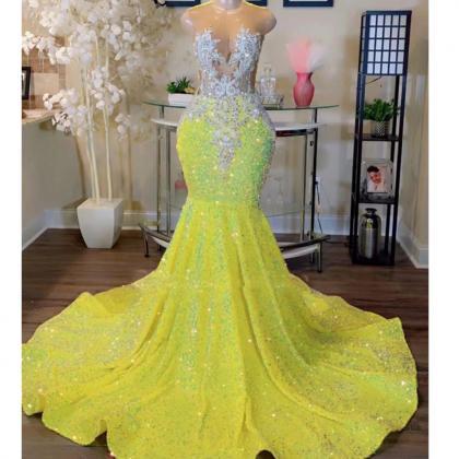 Yellow Prom Dresses, Sparkly Prom Dresses, Evening..