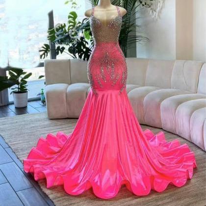 Pink Prom Dresses, Satin Prom Dresses, Prom..