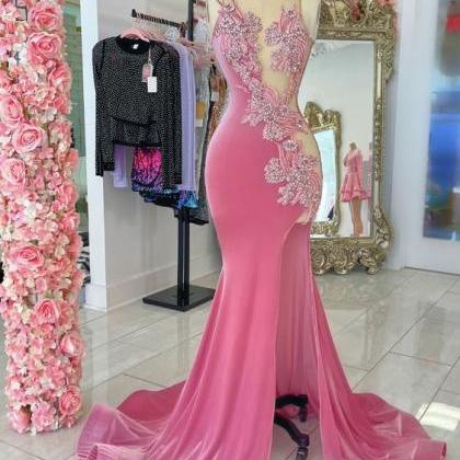 Pink Prom Dresses, Sexy Prom Dresses, Halter Prom..