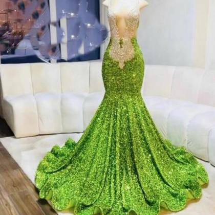 Green Prom Dresses, Crystal Evening Dresses,..