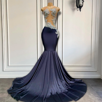 Long Black Prom Dresses 2023 Sheer O-neck Sparkly..