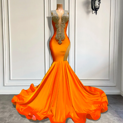 Orange Long Prom Dresses 2023 Sexy Mermaid Style..