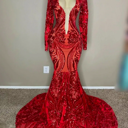 Red Square Neck Long Formal Evening Dresses For..