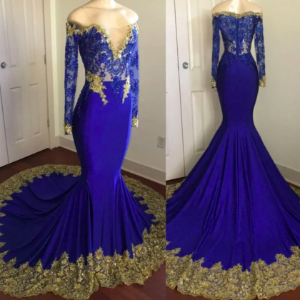 Sparkly Sequined Royal Blue Mermaid African Prom..