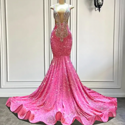 Luxury Long Prom Dresses Sexy Mermaid Sparkly Pink..