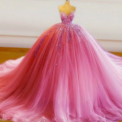 Robe De Soiree Fuchsia Pink Ball Gown Prom Dresses..