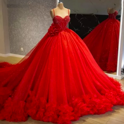 Red Glitter Ball Gown Quinceanera Dresses 2023..