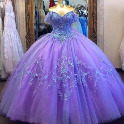 Off Shoulder Quinceanera Dresses Ball Gown Purple..