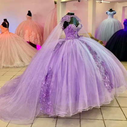 Light Purple Quinceanera Dresses Masquerade Puffy..