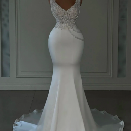 Elegant Pearls 2023 Mermaid Wedding Dresses Lace..