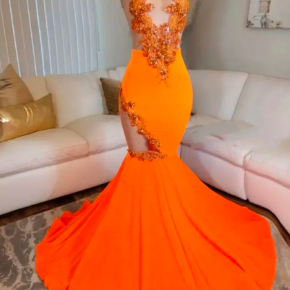 Mordern Orange Satin Mermaid Prom Dresses For..