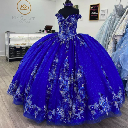 Vintage Royal Blue Ball Gown Quinceanera Dress..