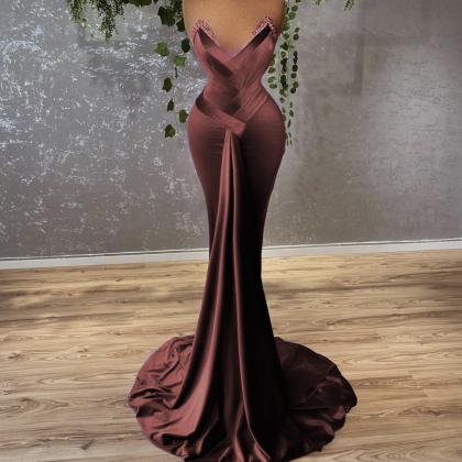 Mermaid Purple Crystal Prom Dresses Pleats Long..