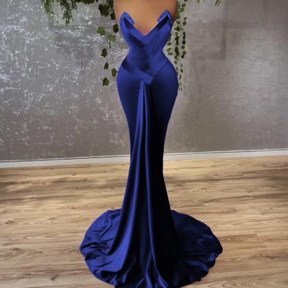 Mermaid Purple Crystal Prom Dresses Pleats Long..