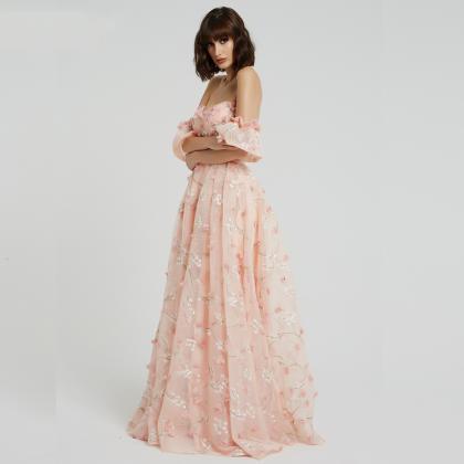 Pink Off The Shoulder Sweetheart Prom Dresses 2024..