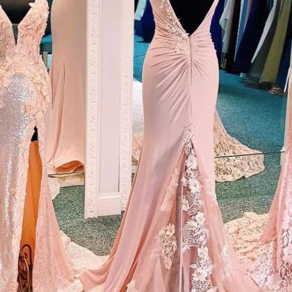 Women's Pink Mermaid Lace Floral Prom..