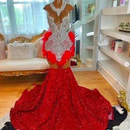 Red O Neck Long Prom Dress For Black Girls 2024..