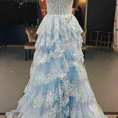 Off The Shoulder Light Blue Prom Dresses Long With..