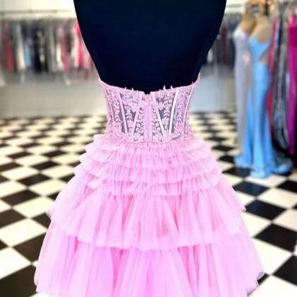 Short Lace Appliques Homecoming Dresses Illusion..
